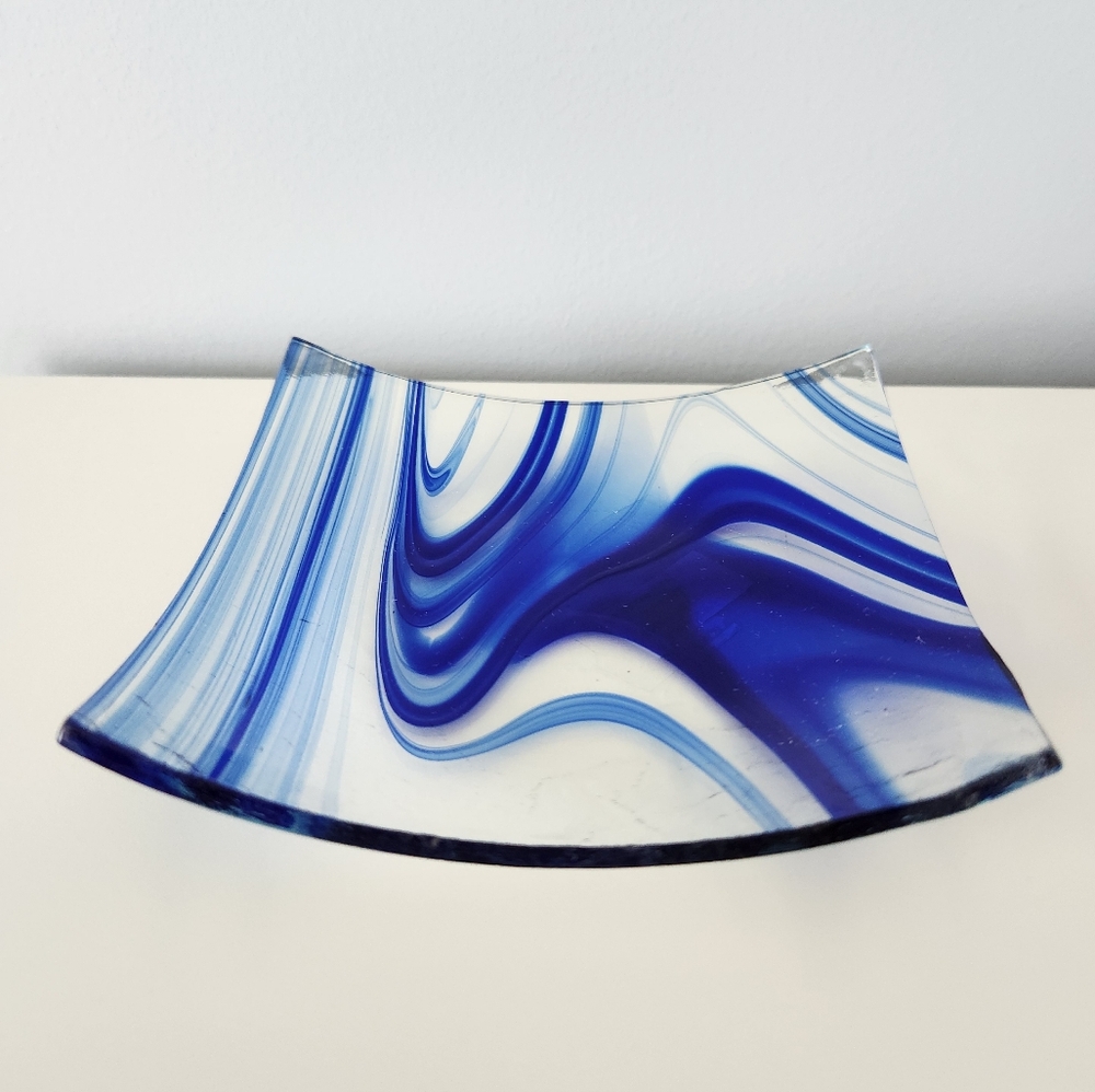 Modern Blue Abstract Glass Trinket Tray - Made in Hawaii
